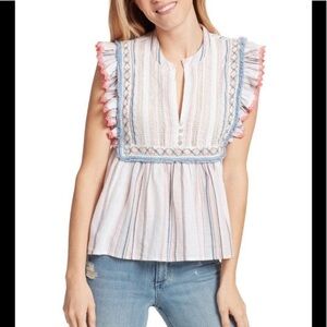 🌸2/$25 Ella Moss White Natalia Babydoll Sleeveless Woven Top Embroidered pink